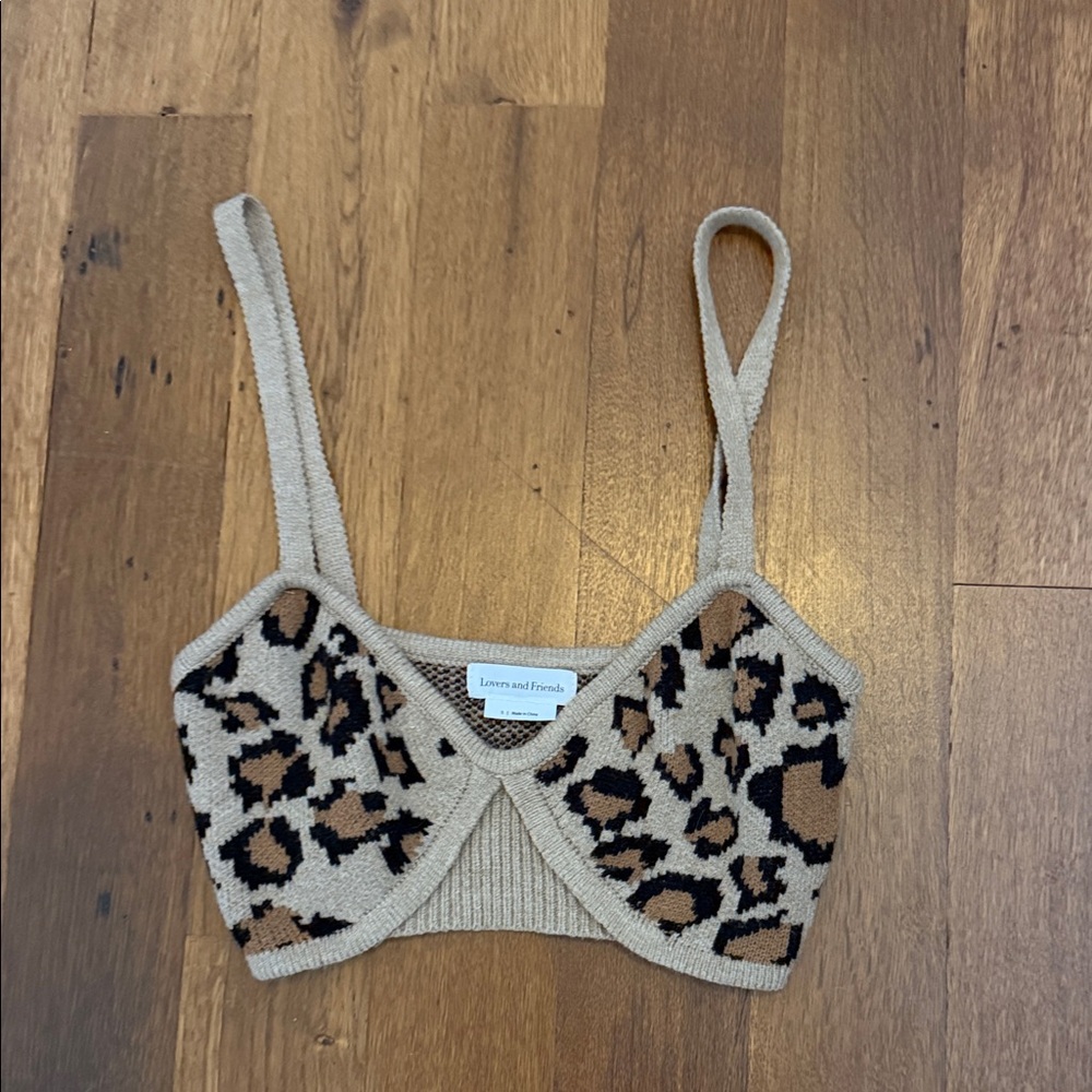 Lovers + Friends Tan and Black Knit Crop Top